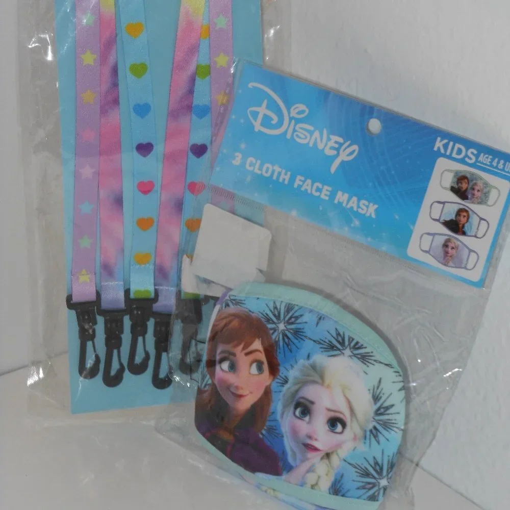 DISNEY 3 CLOTH FACE MASK PACK AND ISCREAM FACE MASK LANYARDS WITH SAFTY CLIP